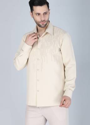 Cream hand embroidered Long sleeve shirt for men 1