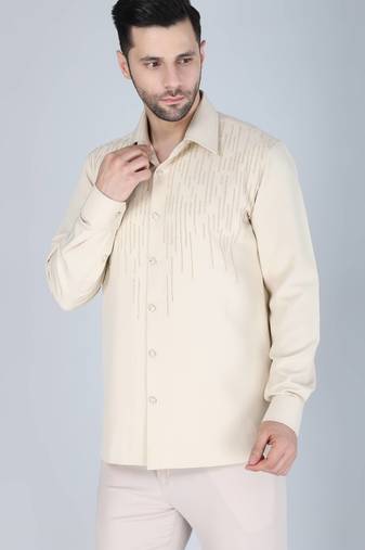 Cream hand embroidered Long sleeve shirt for men