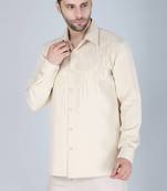 Cream hand embroidered Long sleeve shirt for men