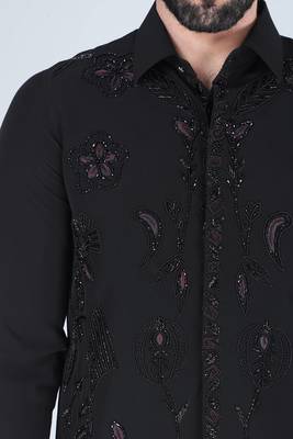 Black zardosi embroidered Long sleeve shirt for men 4