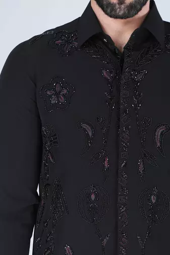 Black zardosi embroidered Long sleeve shirt for men