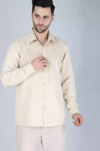 Cream hand embroidered Long sleeve shirt for men