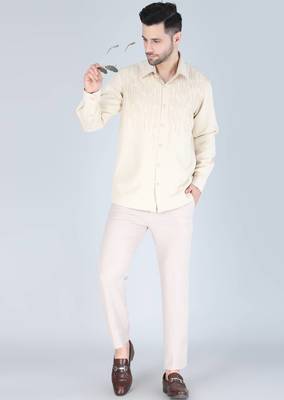 Cream hand embroidered Long sleeve shirt for men 3