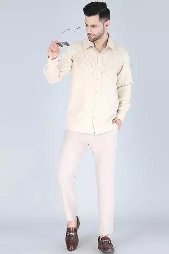 Cream hand embroidered Long sleeve shirt for men