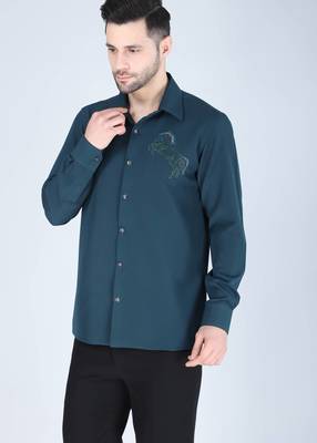 Blue hand embroidered Long sleeve shirt for men 1
