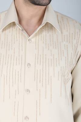 Cream hand embroidered Long sleeve shirt for men 4