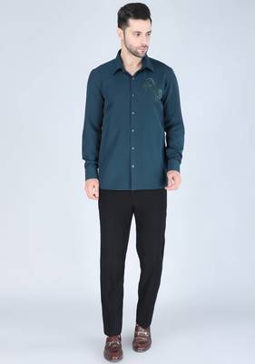 Blue hand embroidered Long sleeve shirt for men 2
