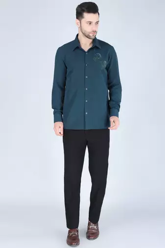 Blue hand embroidered Long sleeve shirt for men
