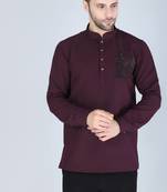 Purplish wine hand embroidered motif Long sleeve shirt for men