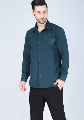 Blue hand embroidered Long sleeve shirt for men 3