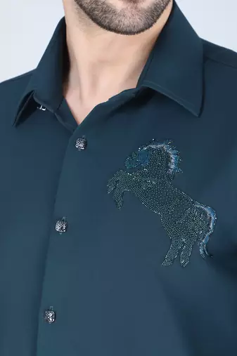 Blue hand embroidered Long sleeve shirt for men