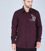 Purplish wine hand embroidered motif Long sleeve shirt for men