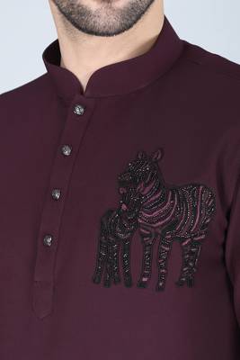 Purplish wine hand embroidered motif Long sleeve shirt for men 4