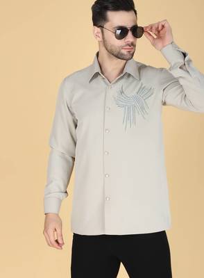 Grey hand embroidered Long sleeve shirt for men 1
