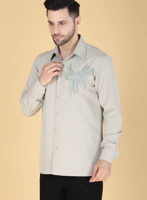 Grey hand embroidered Long sleeve shirt for men 2