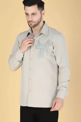 Grey hand embroidered Long sleeve shirt for men