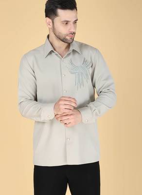 Grey hand embroidered Long sleeve shirt for men 3