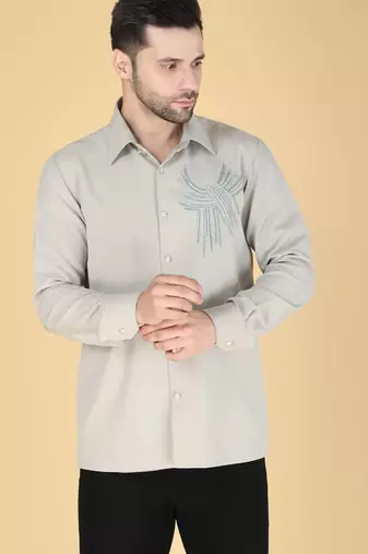 Grey hand embroidered Long sleeve shirt for men