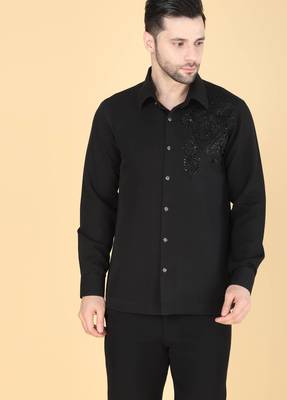 Black hand embroidered Long sleeve shirt for men 1