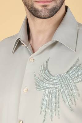 Grey hand embroidered Long sleeve shirt for men 4