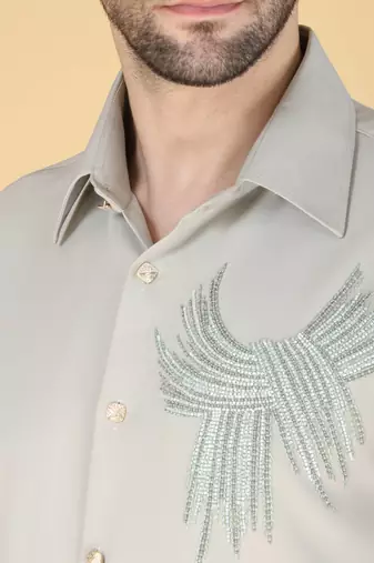 Grey hand embroidered Long sleeve shirt for men