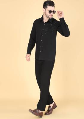 Black hand embroidered Long sleeve shirt for men 2