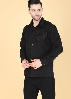 Black hand embroidered Long sleeve shirt for men 3