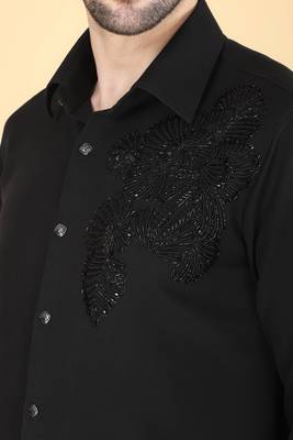 Black hand embroidered Long sleeve shirt for men 4