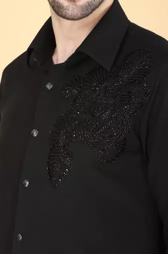 Black hand embroidered Long sleeve shirt for men