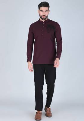 Purplish wine horse motif Long sleeve shirt for men 2