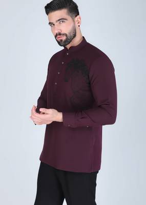 Purplish wine horse motif Long sleeve shirt for men 3