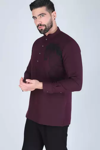Purplish wine horse motif Long sleeve shirt for men