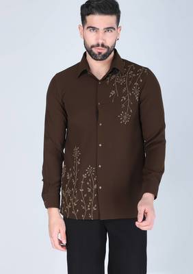Mehendi green hand embroidered Long sleeve shirt for men 1