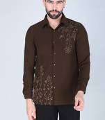 Mehendi green hand embroidered Long sleeve shirt for men