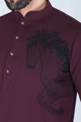 Purplish wine horse motif Long sleeve shirt for men 4