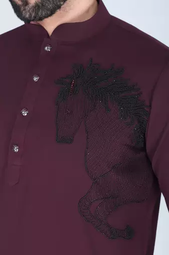 Purplish wine horse motif Long sleeve shirt for men