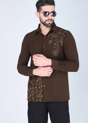Mehendi green hand embroidered Long sleeve shirt for men 3