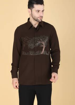 Mehendi green hand embroidered Long sleeve shirt for men 1