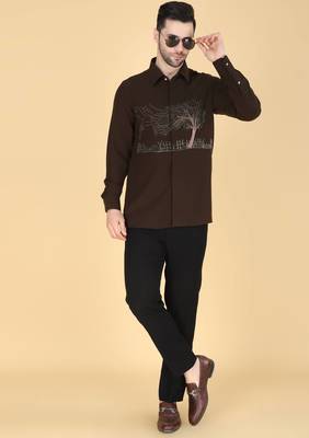 Mehendi green hand embroidered Long sleeve shirt for men 2