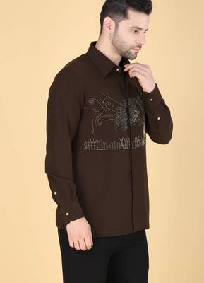Mehendi green hand embroidered Long sleeve shirt for men 3