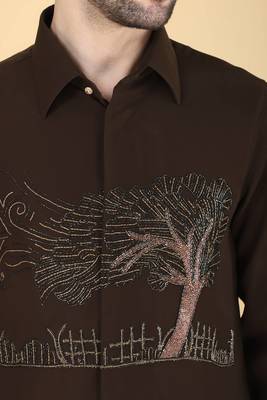 Mehendi green hand embroidered Long sleeve shirt for men 4