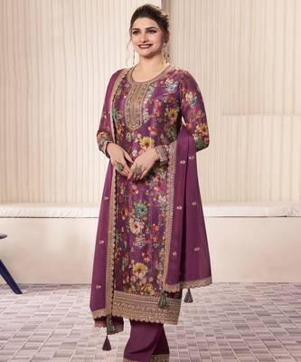 Wine embroidered chinon salwar suit 1