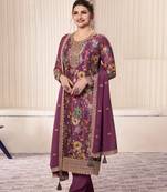Wine embroidered chinon semi-pakistani salwar suit