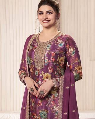Wine embroidered chinon salwar suit 2