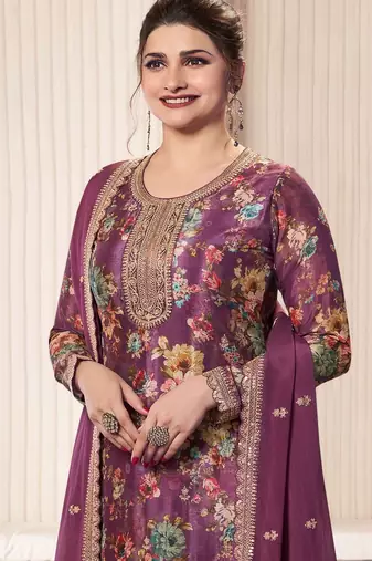 Wine embroidered chinon salwar suit