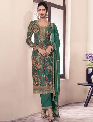 Green embroidered chinon salwar suit 1