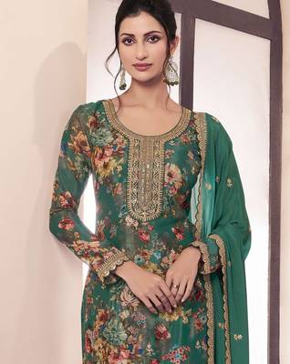 Green embroidered chinon salwar suit 2