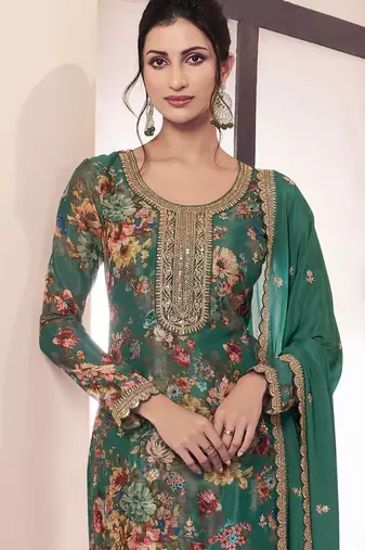 Green embroidered chinon salwar suit