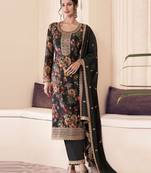 Black embroidered chinon semi-pakistani salwar suit
