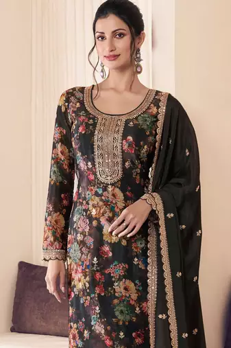 Black embroidered chinon salwar suit